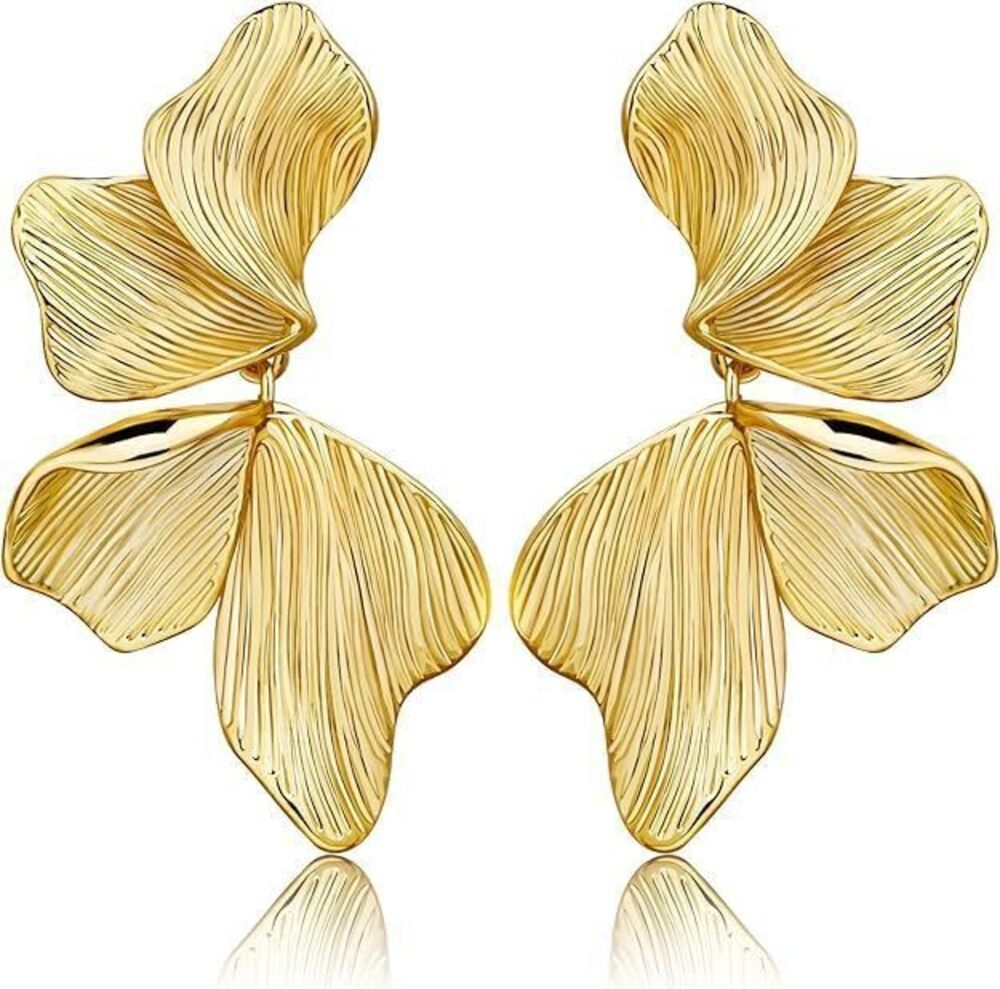 8153 Gold Statement Earrings 18K Gold Plated Sectored Flower Leaf Shell